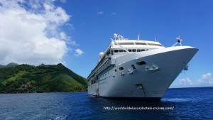 Paul Gauguin Cruises Tahiti & Society Islands Luxury Travel Virtuoso Izumi Ogawa Trip agent vacation advisor Vision French Polynesia Cruise ship boat Bora Bora ocean water sand beach Moorea